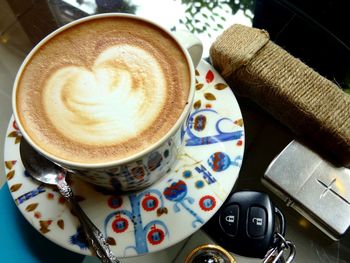 High angle view of coffee on table