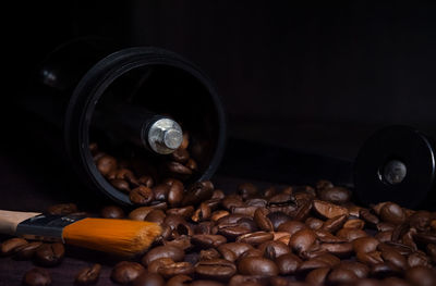 Close-up of coffee beans on table