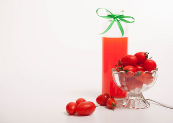 Close-up of cherries against white background