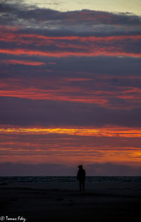 Silhouette people looking at sea against sky during sunset