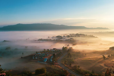 The beautiful sunrise in the morning mountains