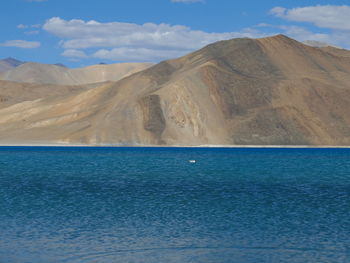 Scenic view of desert against blue sky