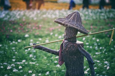 Close-up of barbed wire in garden