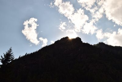 Low angle view of mountain against cloudy sky