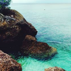 Scenic view of sea against blue sky