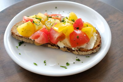 Close-up of breakfast served in plate