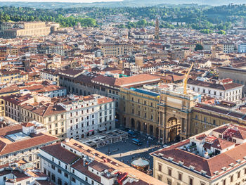 High angle view of buildings in city