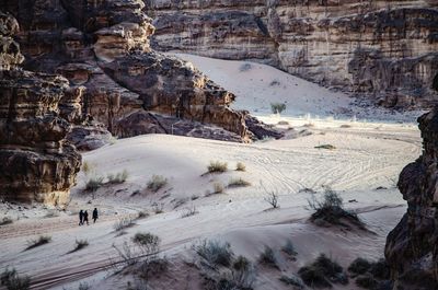High angle view of rocks on land during winter