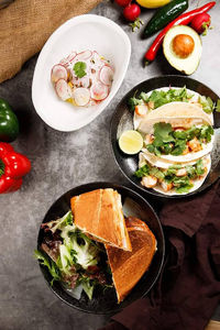 High angle view of food on table