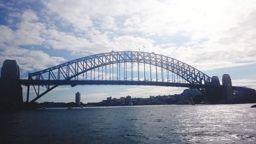 View of bridge over river against cloudy sky