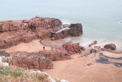 High angle view of rocks on shore