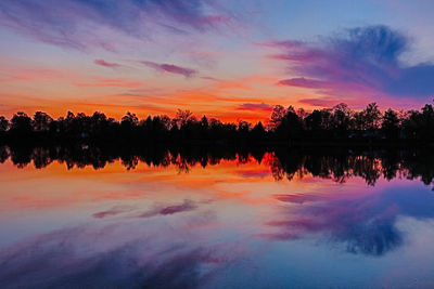 Scenic view of lake against sky at sunset