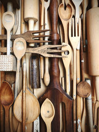 Close-up of clothes hanging on wood