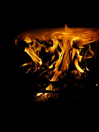 Close-up of fire in the dark