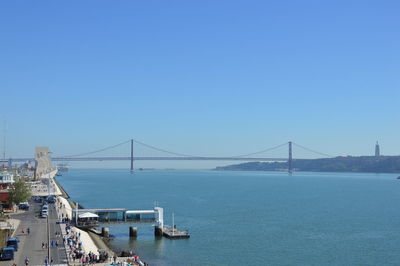 View of suspension bridge over sea