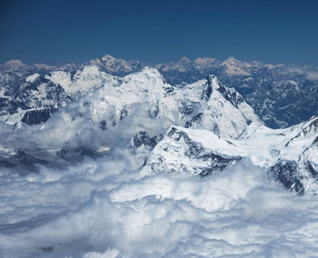 Scenic view of snowcapped mountains against sky