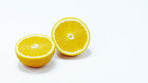 Close-up of lemon slice against white background