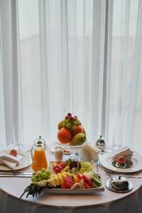 View of breakfast served on table