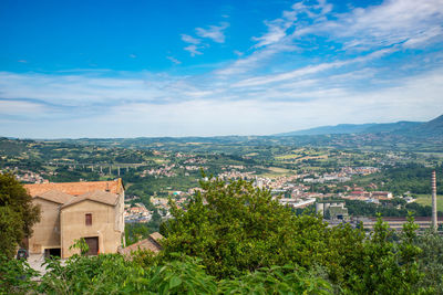 High angle view of townscape against sky