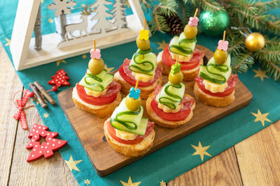 Close-up of christmas decorations on table