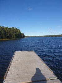 Scenic view of lake against clear blue sky