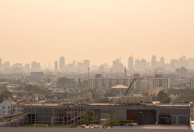 Wide and high view image of bangkok city in the soft light