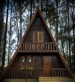 Low angle view of house in forest
