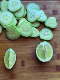 High angle view of chopped vegetables on cutting board