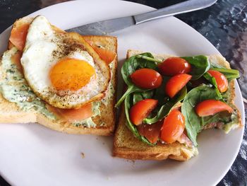 High angle view of breakfast on plate