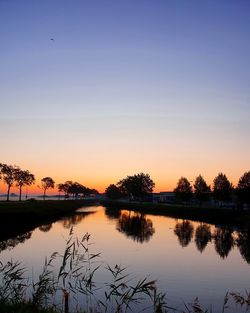 Scenic view of lake against sky during sunset