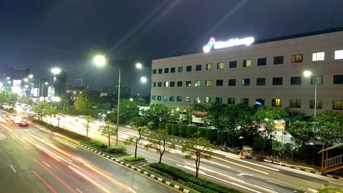 Light trails on street at night