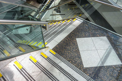 High angle view of empty steps at subway station