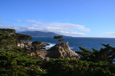 Scenic view of sea against blue sky