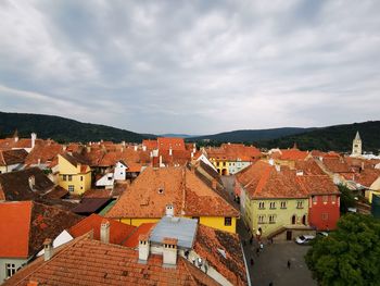 High angle view of townscape against sky