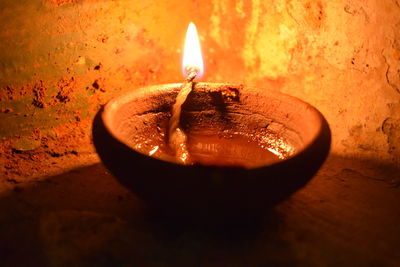 Close-up of illuminated candle
