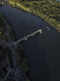 High angle view of lake by trees