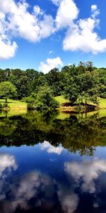 Reflection of trees in lake against sky