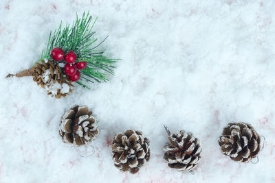 Directly above shot of christmas decorations on table