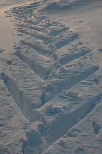 High angle view of snow covered land