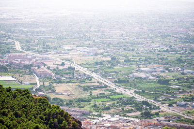 High angle view of city buildings