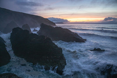 Scenic view of sea against sky during sunset