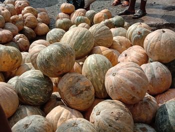 Full frame shot of pumpkins at market stall