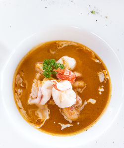 High angle view of soup in bowl