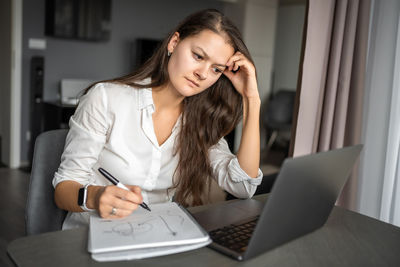 Businesswoman working at table