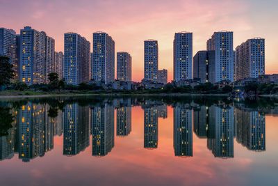 Reflection of buildings in city