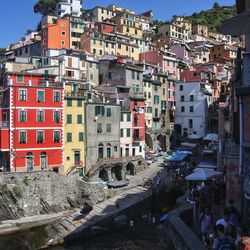 High angle view of buildings in town