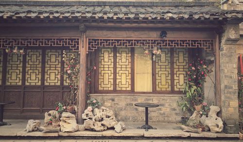 Statues on building outside temple