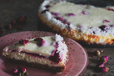 Close-up of cake in plate on table