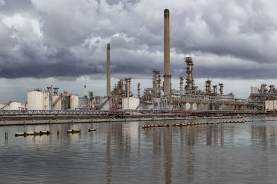 Panoramic view of factory against sky