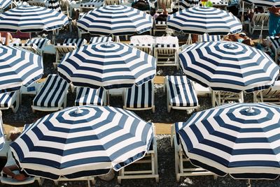 High angle view of chairs and tables